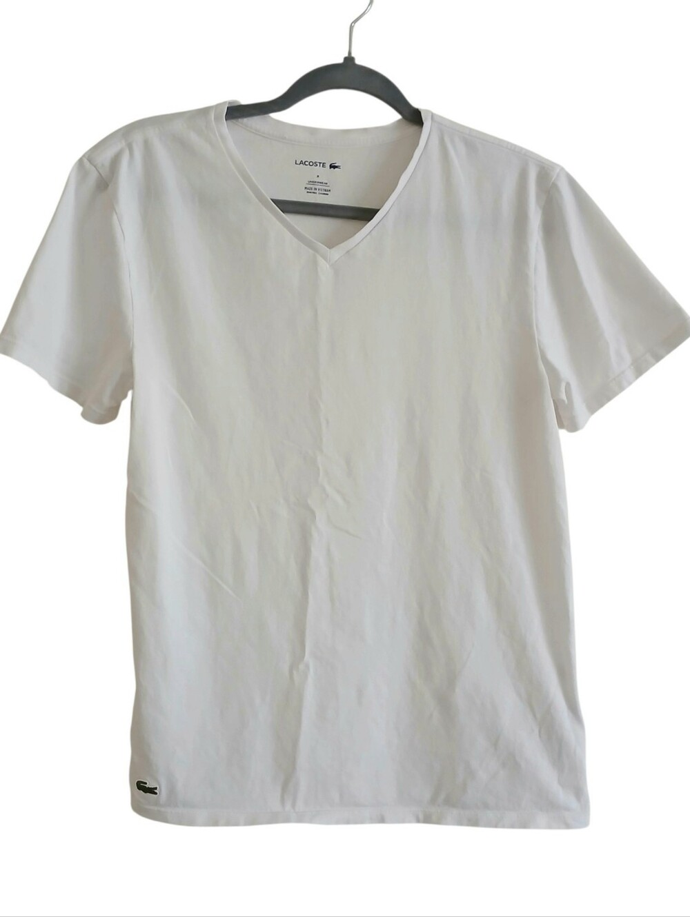 Lacoste 100% Cotton Logo V Neck Under Shirt Men's M White Classic Preppy